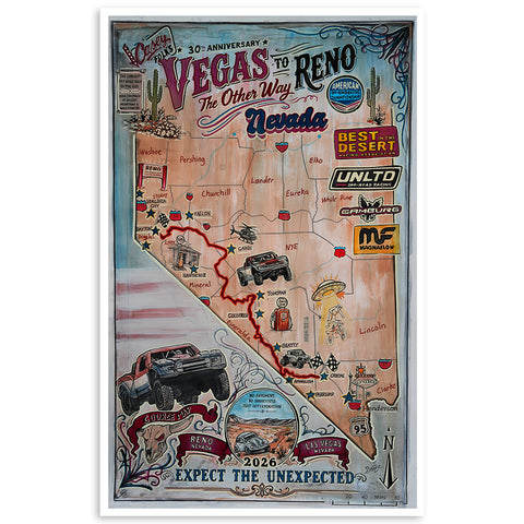 2026 Vegas to Reno Vintage Map Fine Art Print