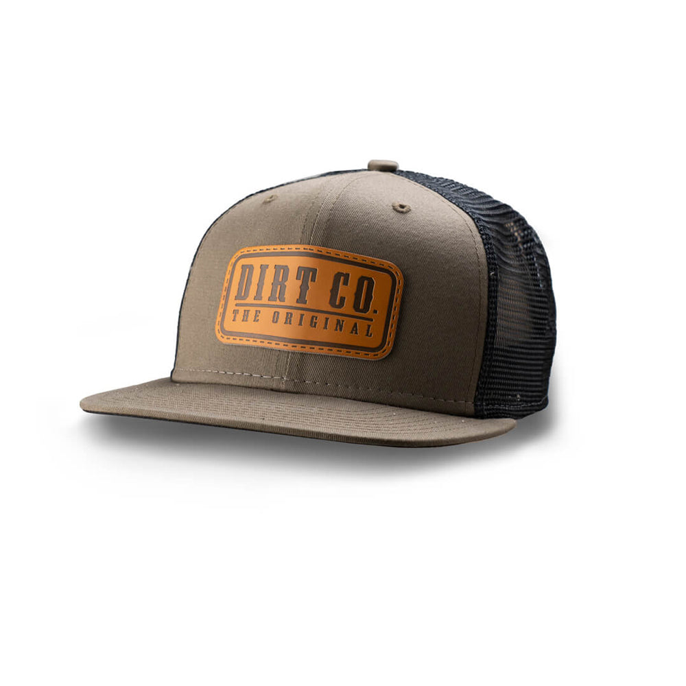 Dirt Co. El Rancho Leather Patch 6 Panel Twill Hat (Olive/ Black Mesh)