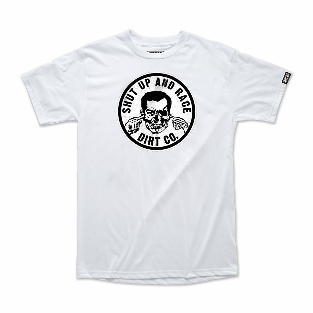 Dirt Co. Shut Up and Race Front Print T-Shirt (White)
